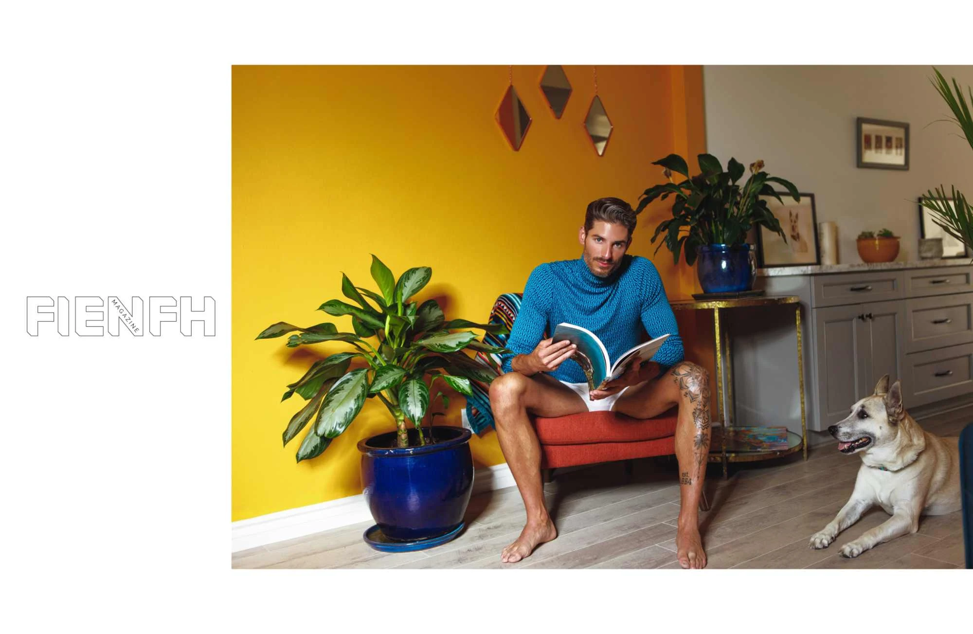 Editorial men's portrait, studio, dramatic pose